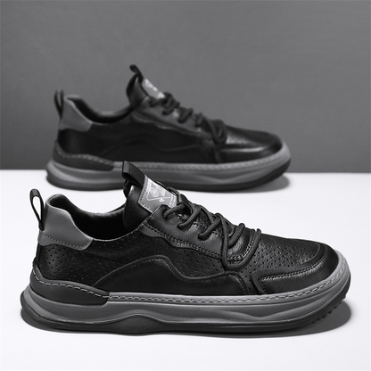 Modern men's stylish sneakers, close-up of laces, for comfortable and trendy casual outfits.