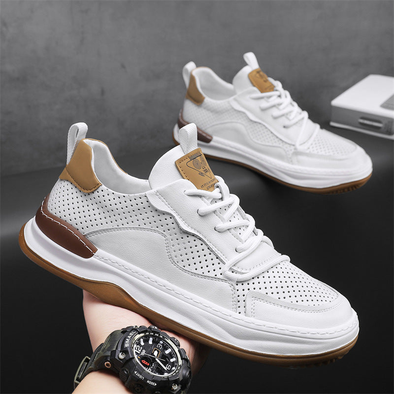 Comfortable men's walking shoes, side profile, featuring breathable mesh for everyday adventures.
