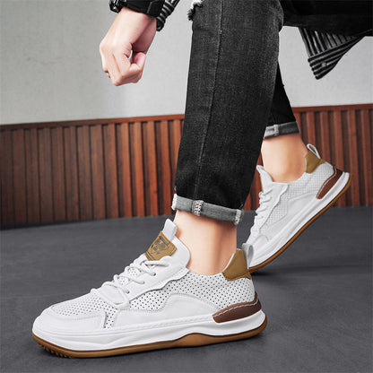 Sporty men's lace-up sneakers, white, a blend of athletic performance and stylish comfort.