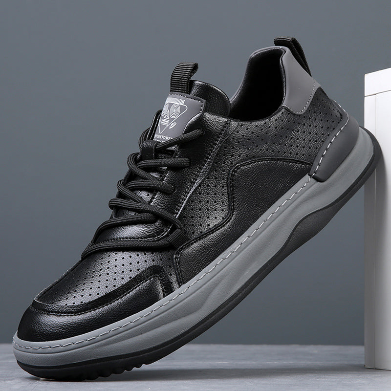 Grey men's comfort shoes, top down view, featuring excellent support for all-day wear.