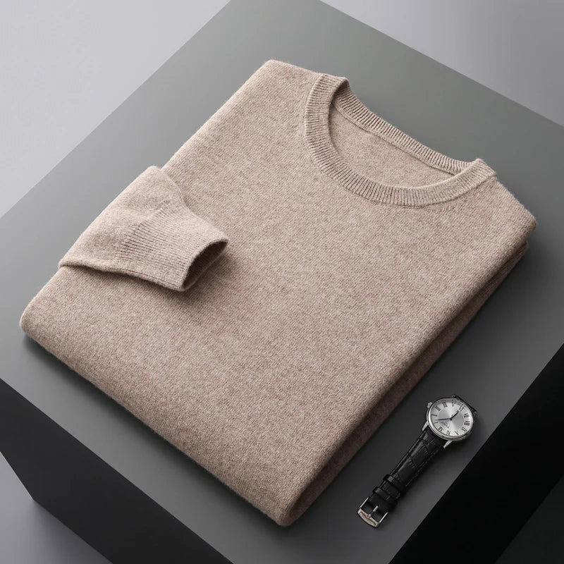 Warm men's crewneck comfort sweater, long-sleeve design, essential winter wear for ultimate cold weather coziness.