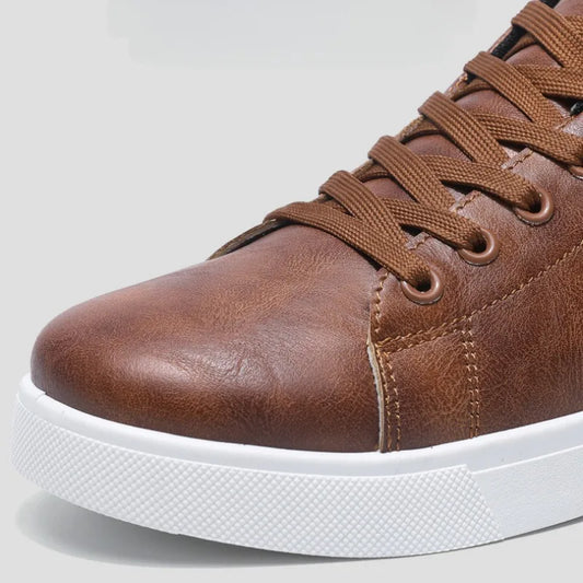 Stylish brown men's comfort sneakers with sleek design, perfect for everyday walking shoes.
