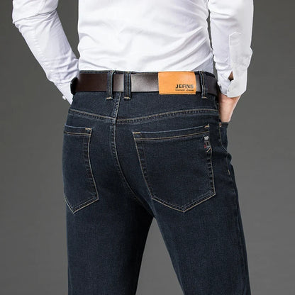 Comfortable men's stretch denim jeans, offering flexibility & a soft feel. Perfect for all-day wear.