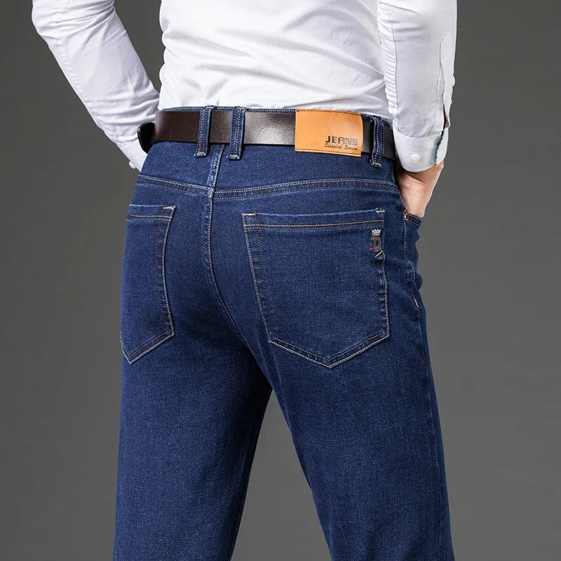 Tailored fit men's stretch denim jeans, blending comfort with modern men's fashion. Durable & sleek.