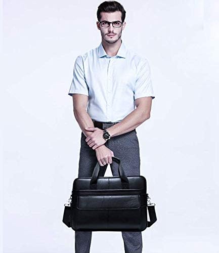 Men's premium cowhide leather briefcase for 15-inch laptops, ideal for business professionals.