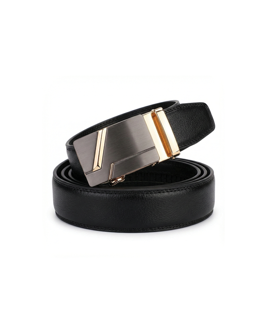 Men's premium cowhide leather ratchet belt with automatic buckle for a perfect fit.