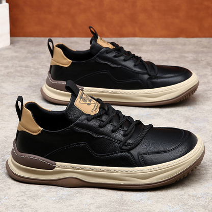 Brown men's walking sneakers with padded ankle and premium cushioned comfort.