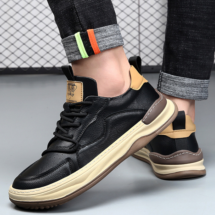Black men's everyday walking sneakers, premium cushioned for casual comfort & style.