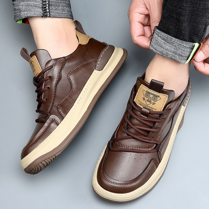 Side view of men's premium walking sneakers, showcasing cushioned design & durable construction.