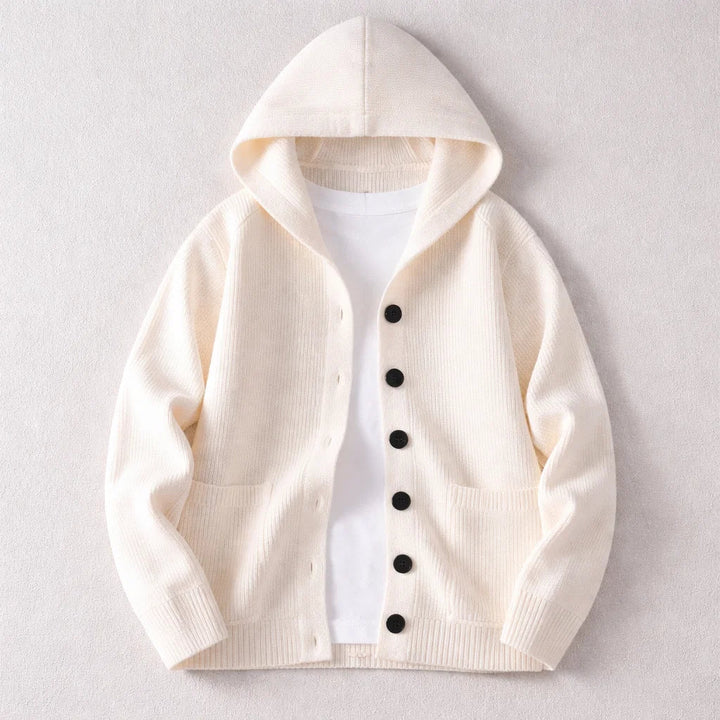 Cozy men's hooded cardigan, premium knitwear. Ideal for everyday comfort, a stylish fall/winter outerwear layer.