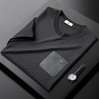 Stylish men's jacquard matching lounge set, perfect two-piece athleisure wear for casual comfort.