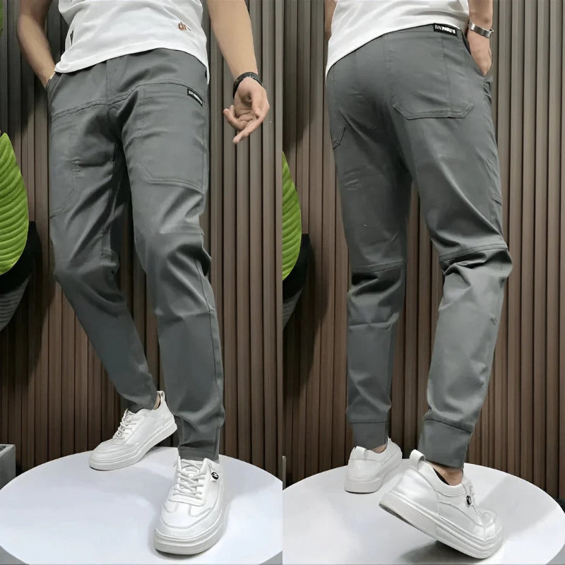 Stylish men's slim fit cargo pants with functional pockets, ideal for a versatile everyday casual look.