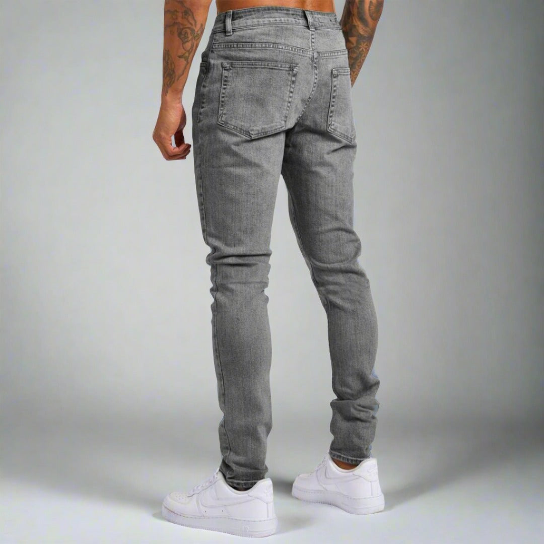 Modern fit men's stretch jeans, gray denim pants for ultimate comfort & stylish casual wear.