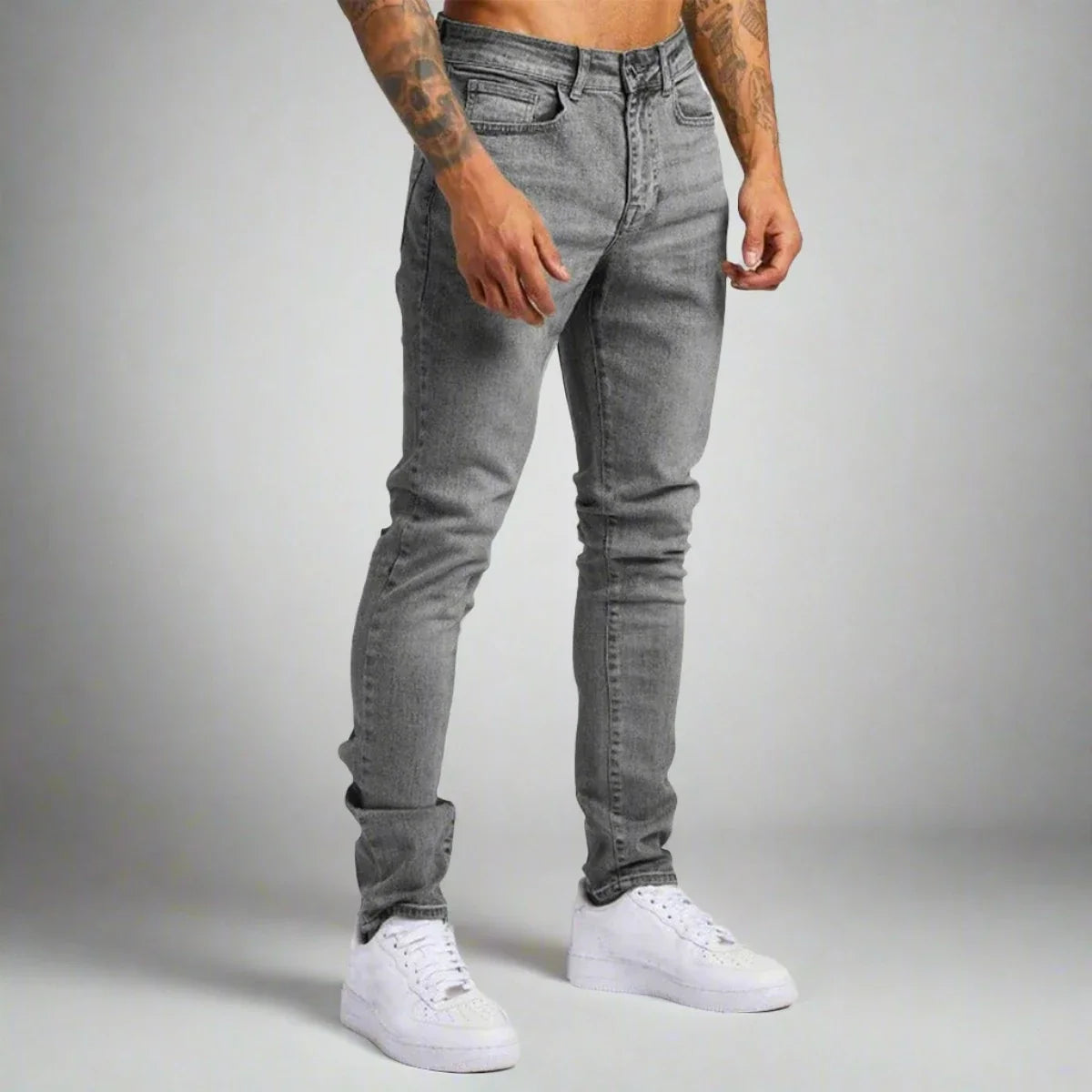 Men's premium stretch denim pants, dark wash for ultimate comfort & casual style.