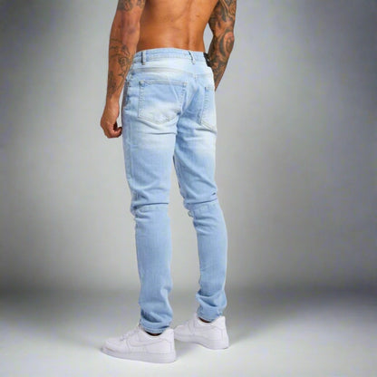 Premium men's stretch jeans, light wash denim pants with ultimate comfort for everyday style.