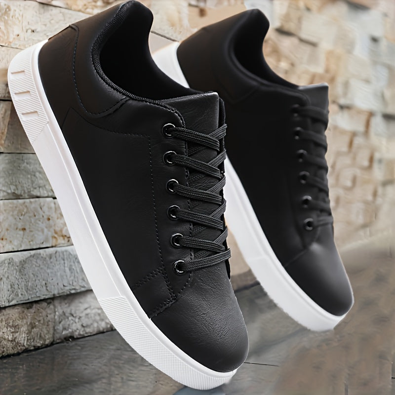 Men's black comfort walking shoes, non-slip design, ideal for everyday wear & cushioning.