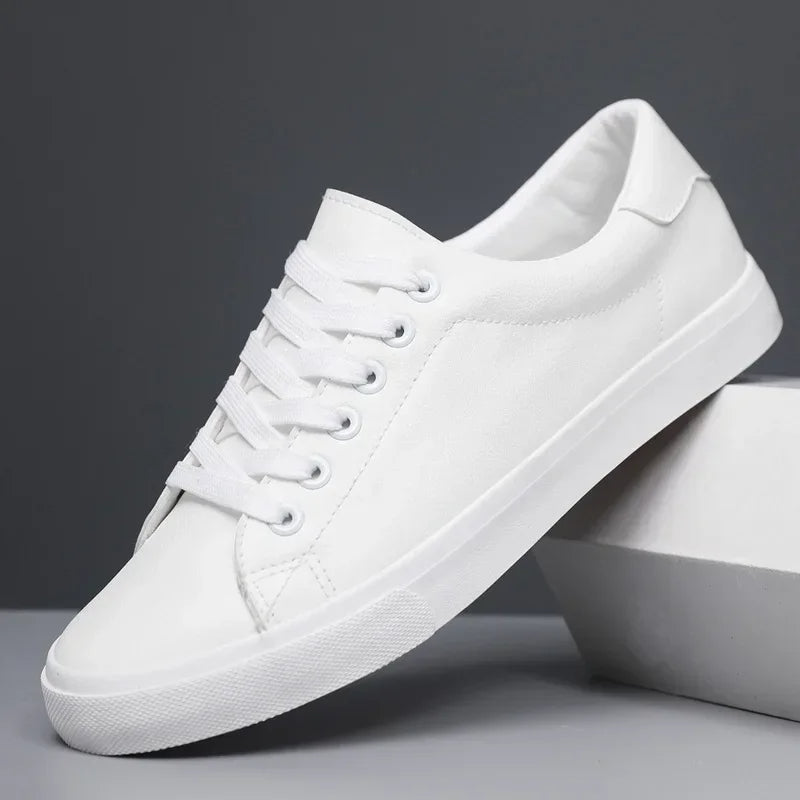 Everyday white men's walking shoes, cushioned for comfort & all-day support, timeless style.