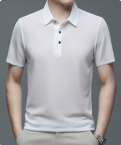 Man enjoying an outing in a Prestige Slim Fit Polo, perfect for casual summer activities.