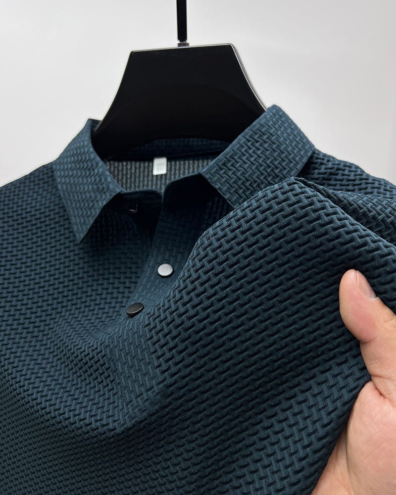 Blue Men's Prestige Slim Fit Polo, short sleeve, a versatile summer top for modern men's fashion.