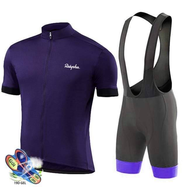 Men's athletic cycling suit with short sleeves, ideal for road biking, featuring Lycra and polyester fabric.