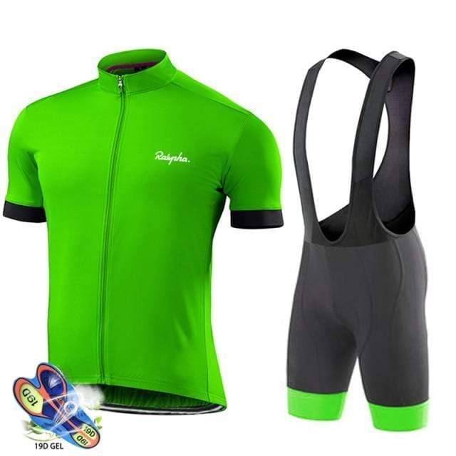Full set of men's short sleeve pro road bike cycling suit, black, including jersey and shorts, sportswear.