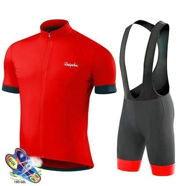 Detail of the breathable Lycra and polyester fabric on a men's short sleeve road cycling suit.