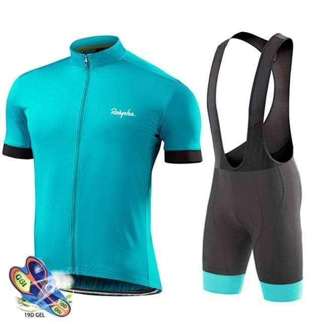 Men's black pro road bike short sleeve cycling set, perfect athletic gear for performance and comfort.