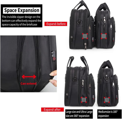 Spacious men's canvas laptop briefcase tote for daily professional use and travel organization.