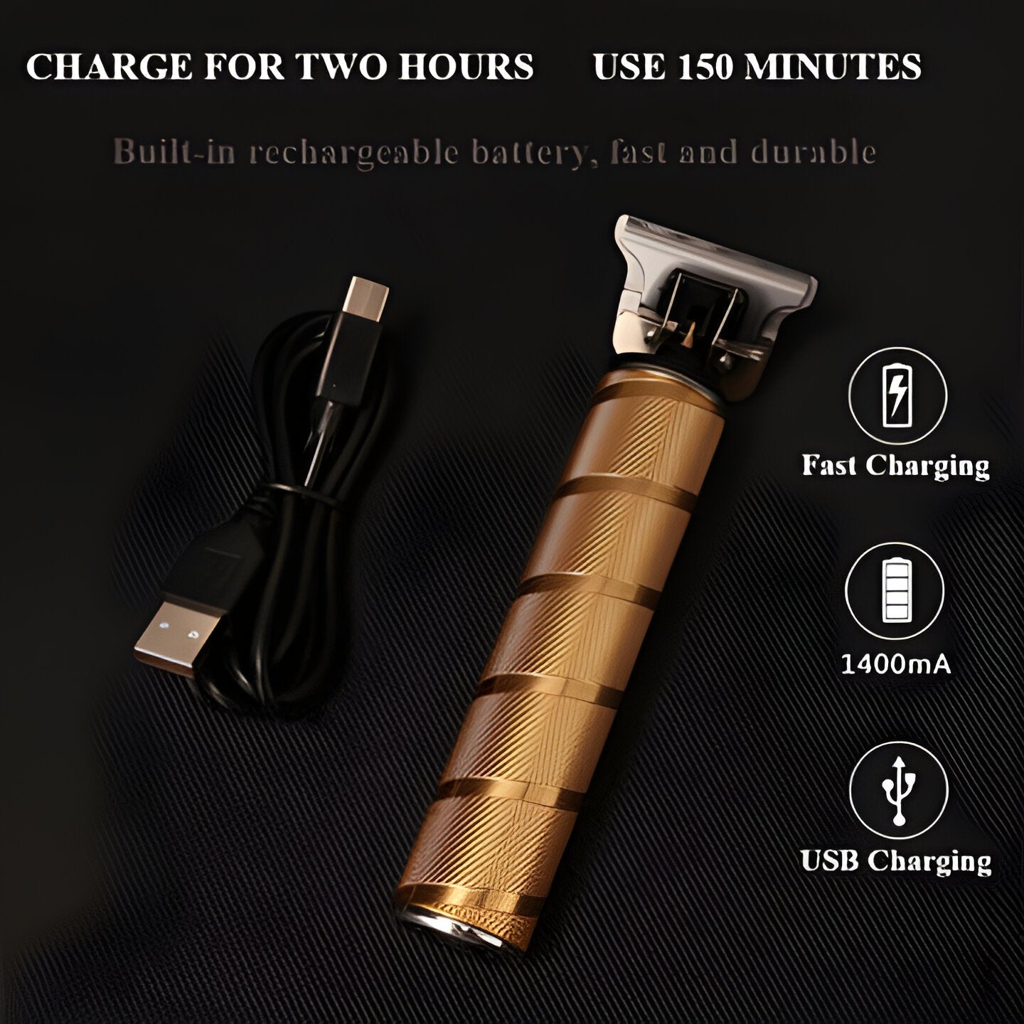 Professional gold barber tools: cordless hair clippers and detail trimmer for men's grooming.