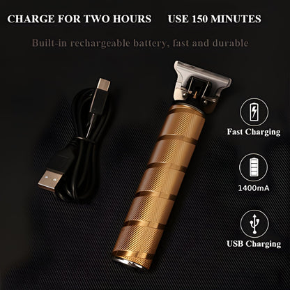 Professional gold barber tools: cordless hair clippers and detail trimmer for men's grooming.