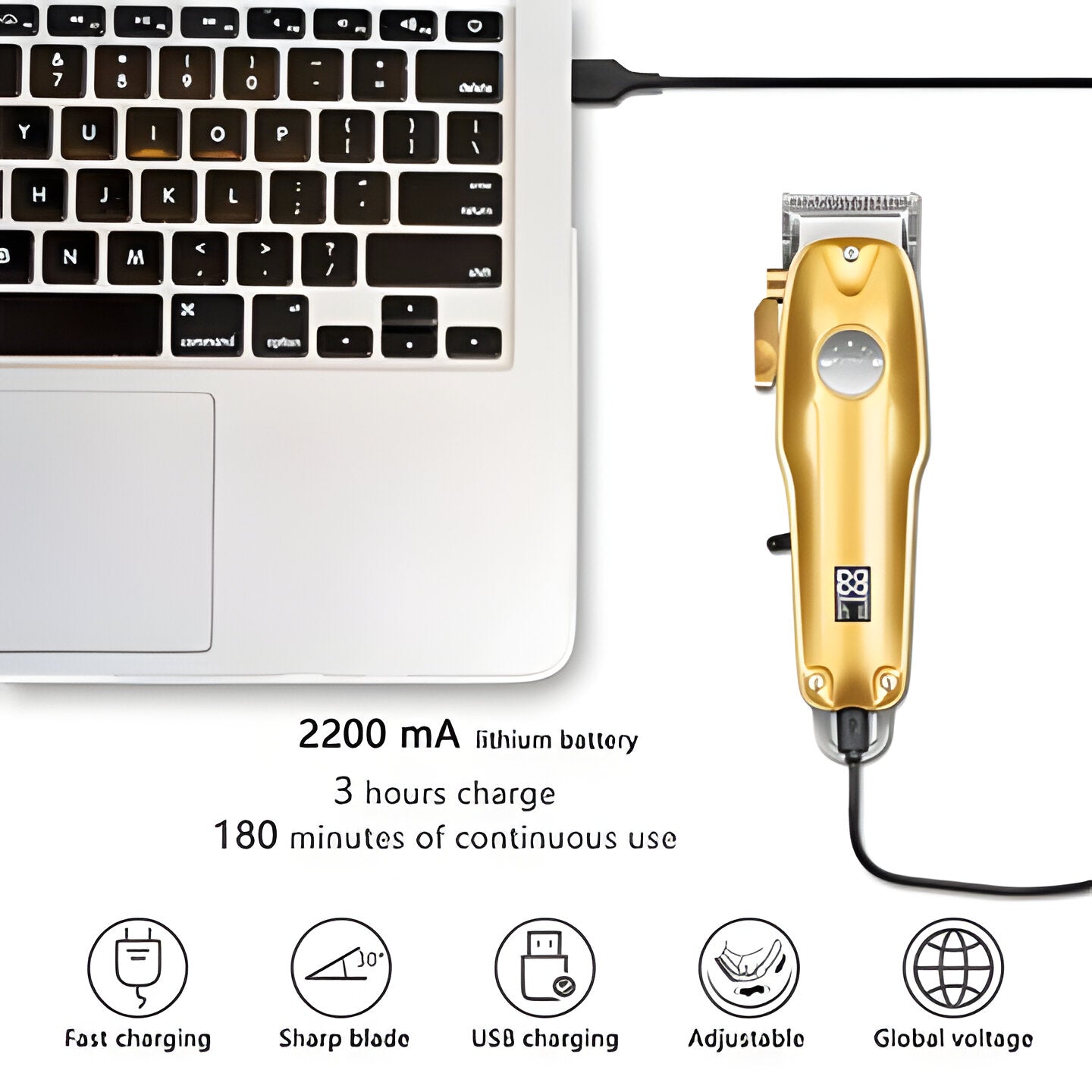 Complete men's gold haircut kit with cordless clippers & trimmer for fades and professional styling.
