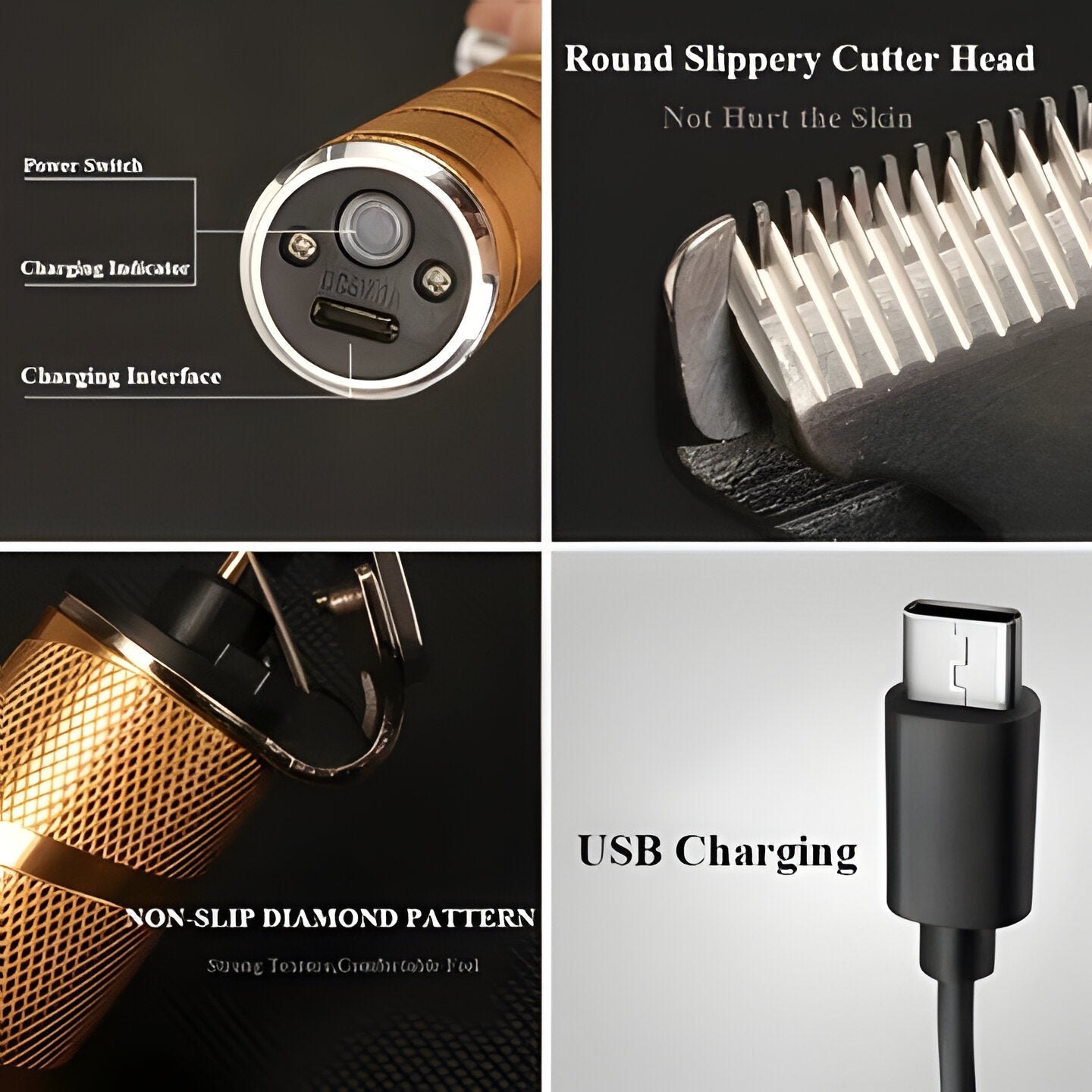 Cordless gold fade clippers & trimmer set, essential rechargeable barber tools for men's professional use.