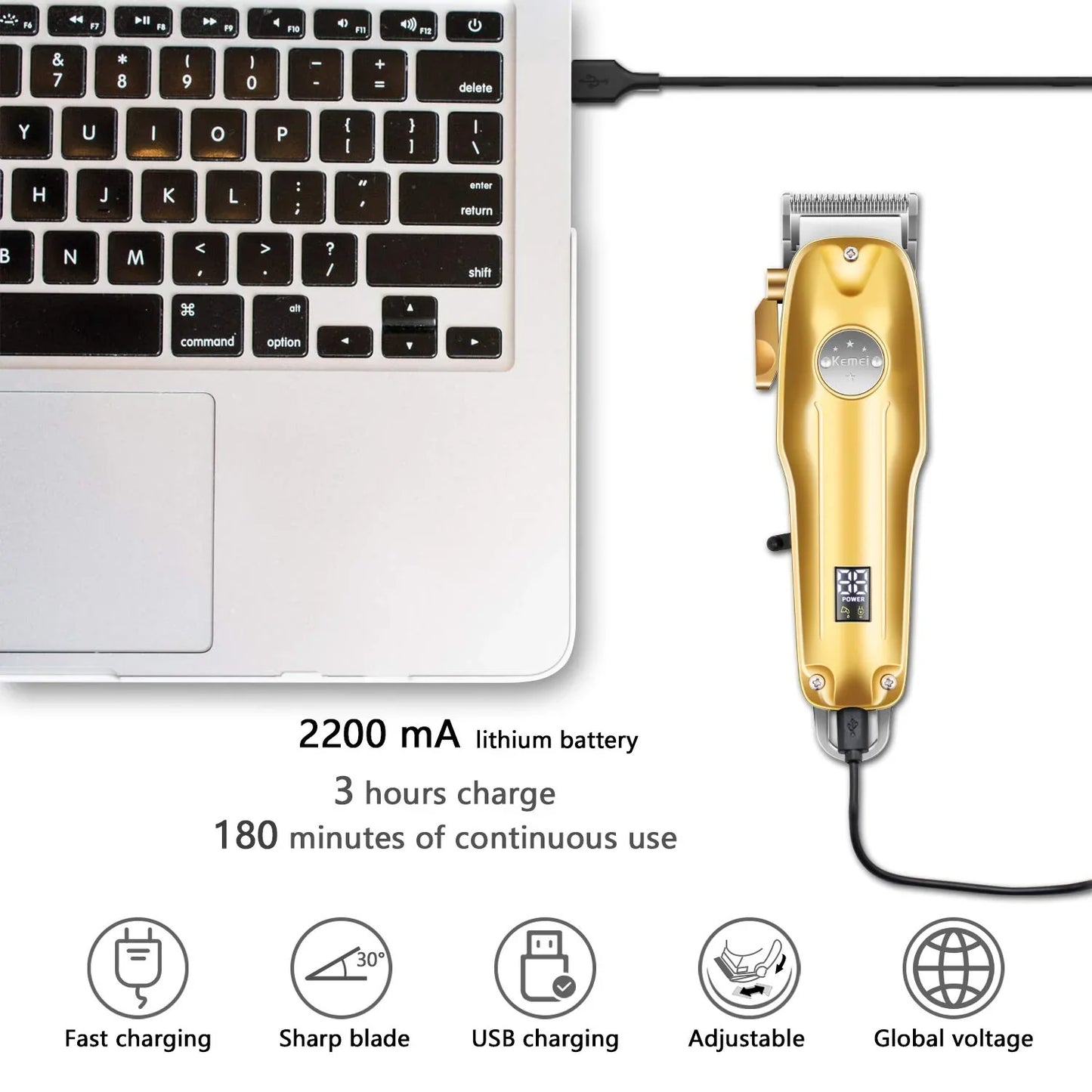 Precision gold fade clipper and detailer for men's professional grooming; cordless design.