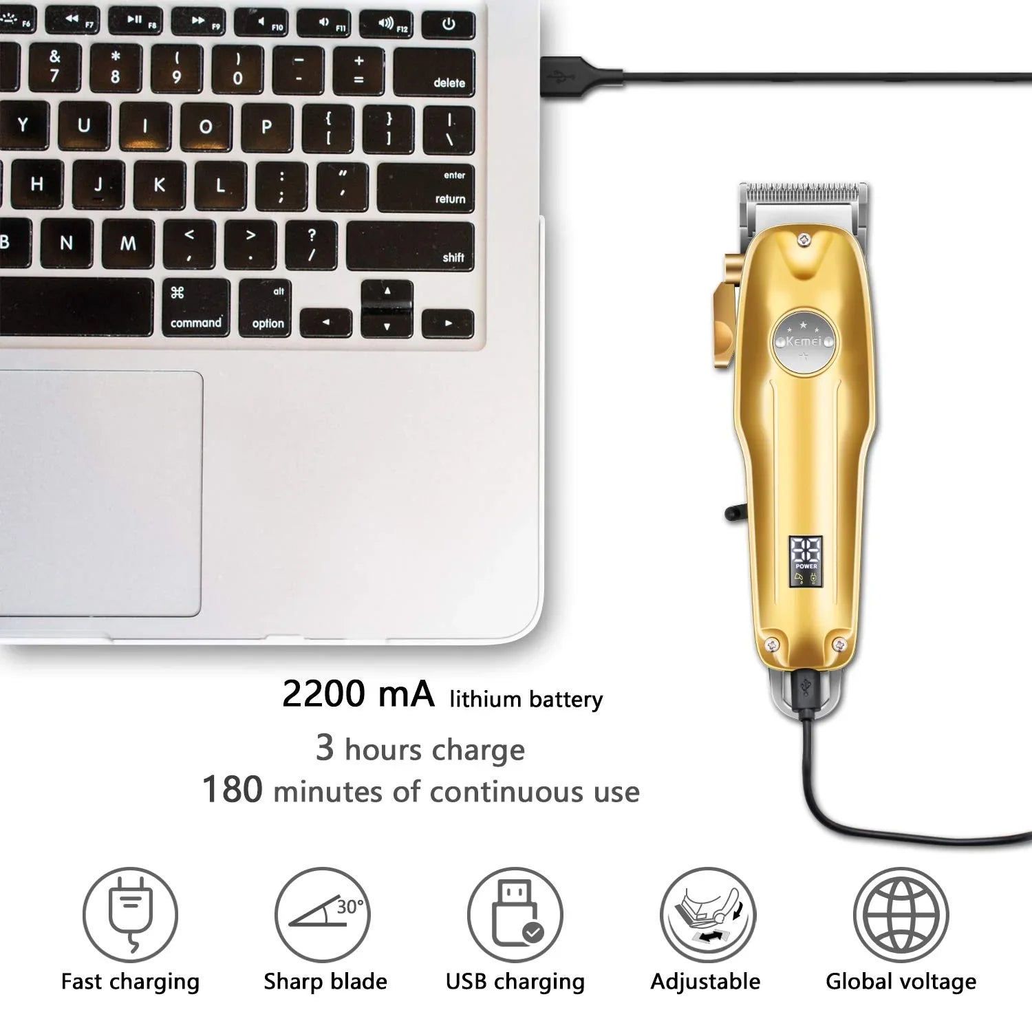 Precision gold fade clipper and detailer for men's professional grooming; cordless design.