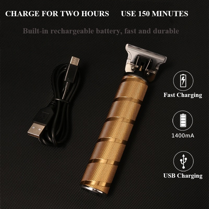 Gold cordless electric shaver and hair trimmer with T-blade, part of the men's Pro-Kit for precision.