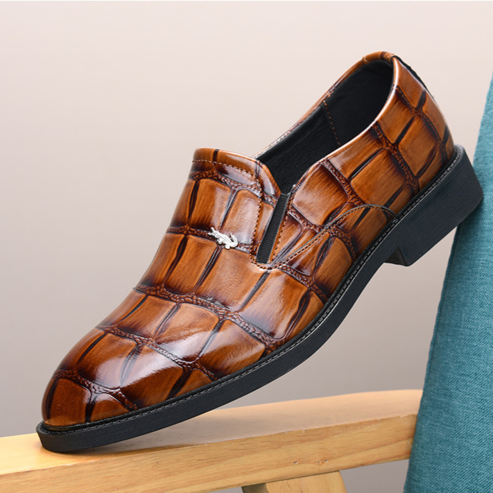 Angle highlighting the easy slip-on design of these professional men's dress shoes for quick wear.