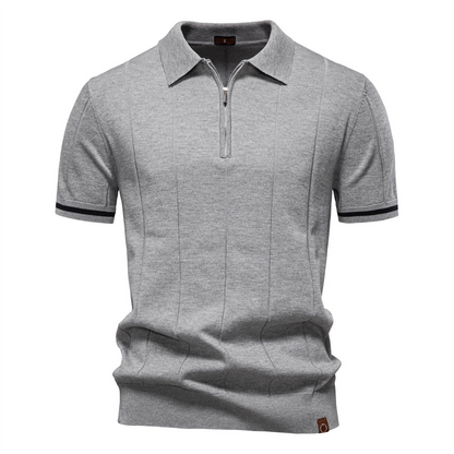 Stylish mens quarter-zip polo. Modern smart casual comfort, ideal for fashion-forward men's everyday wear.