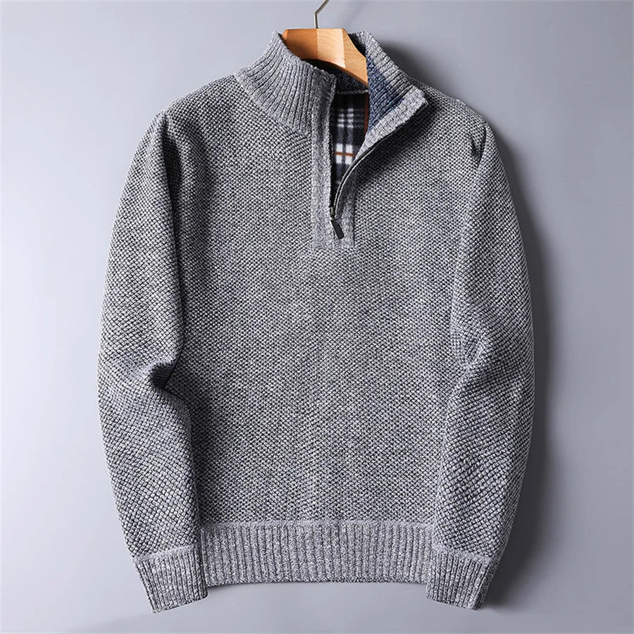 Versatile men's quarter-zip turtleneck sweater, a warm & stylish essential for modern layering & comfort.