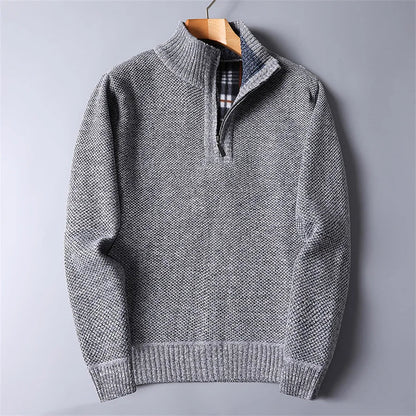 Versatile men's quarter-zip turtleneck sweater, a warm & stylish essential for modern layering & comfort.