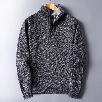 Comfortable men's quarter-zip turtleneck sweater, featuring a warm rugged knit for ultimate winter style.