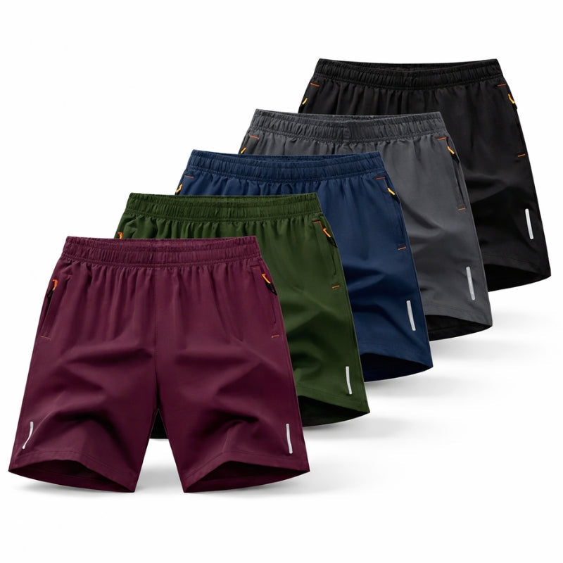 Close-up of men's quick-dry performance athletic shorts, highlighting moisture-wicking fabric for comfort.