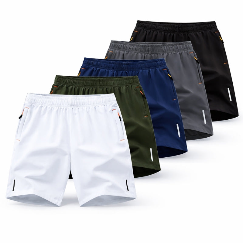 Men's athletic quick-dry performance shorts with pockets, great for workout, running & gym wear.