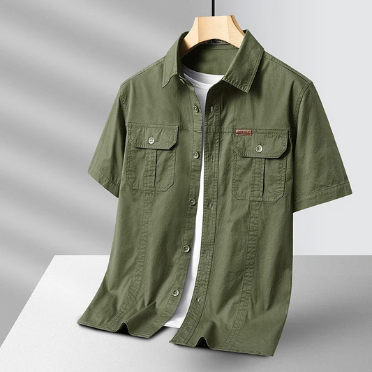 Men's quick-dry performance button-up shirt, ideal for travel, work, or casual wear. Breathable and lightweight.