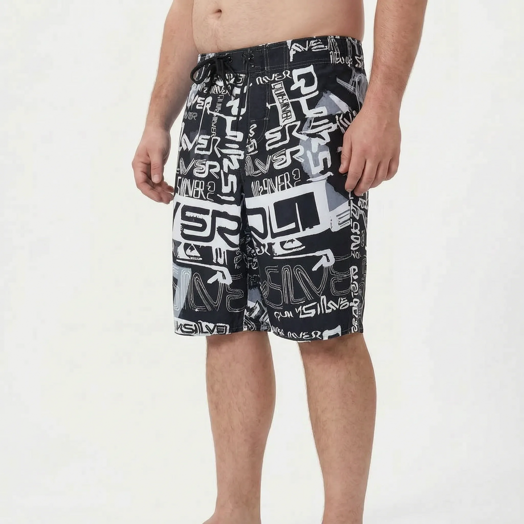Durable men's quick-dry board shorts featuring drawstring closure, great for active water sports.