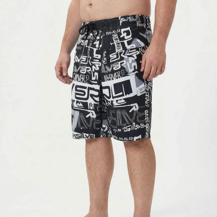 Durable men's quick-dry board shorts featuring drawstring closure, great for active water sports.