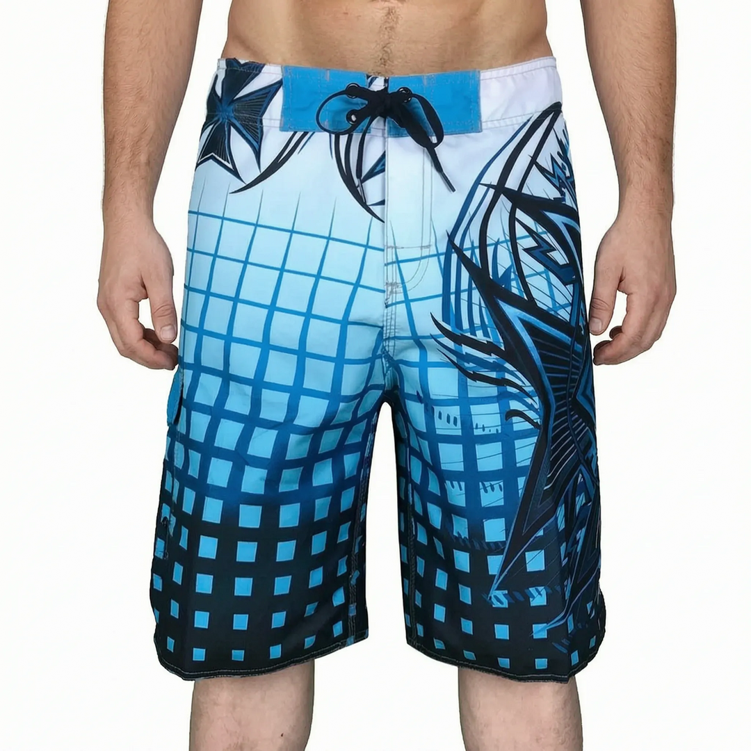 Men's athletic quick-dry board shorts, designed for performance in water sports and beach activities.