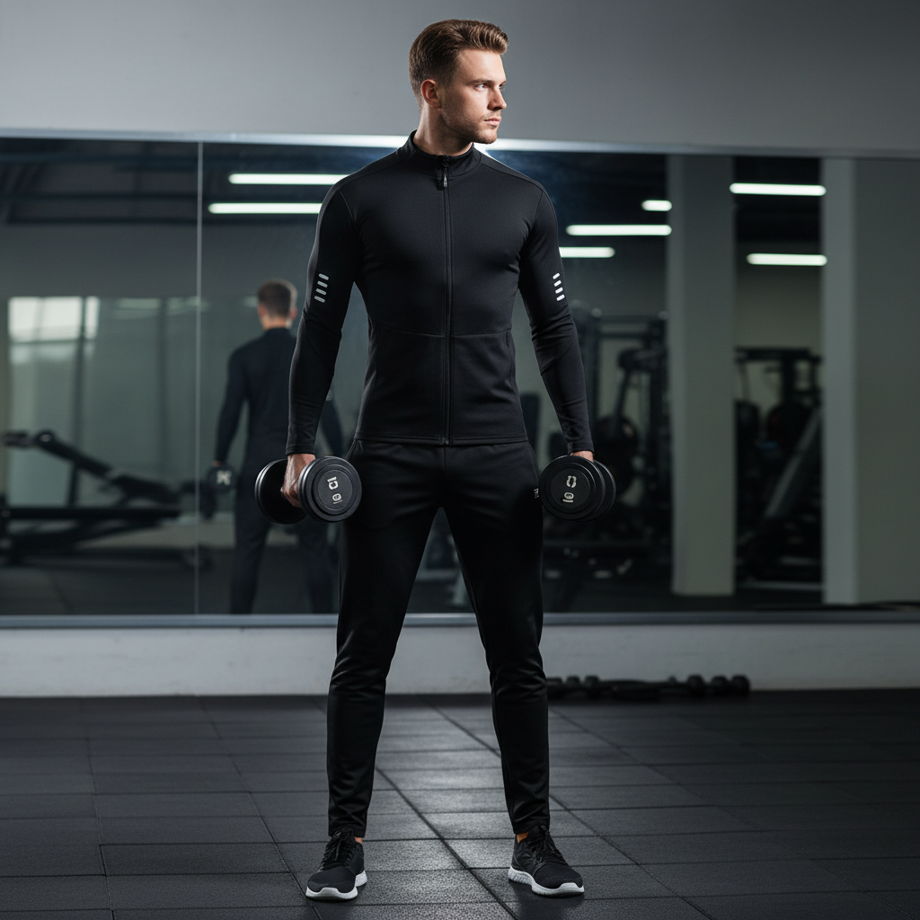 Men's quick-drying performance sports set for peak training. Ideal gym apparel & athletic wear.