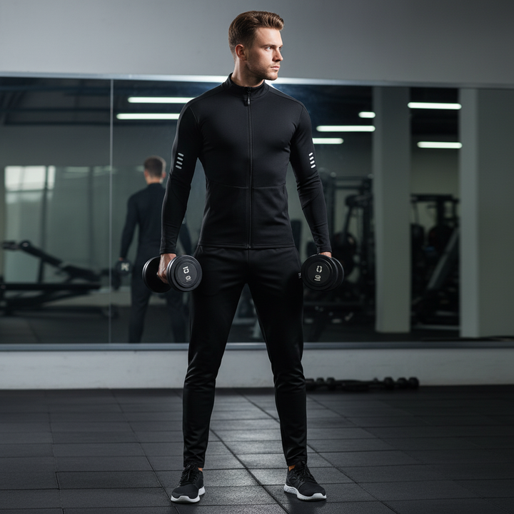 Men's quick-drying performance sports set for peak training. Ideal gym apparel & athletic wear.