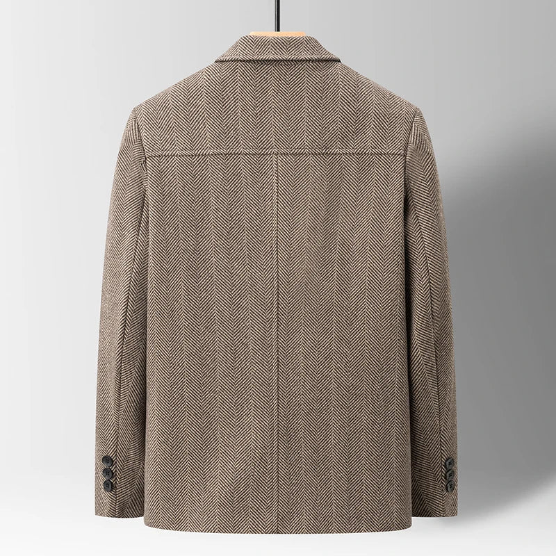 Close-up of a Men's Ravello Classic Jacket, highlighting the elegant herringbone fabric and tailoring.
