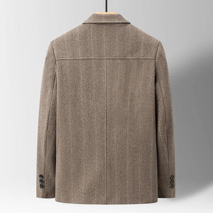 Close-up of a Men's Ravello Classic Jacket, highlighting the elegant herringbone fabric and tailoring.